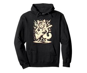 Vintage Rock Cat Playing Guitar Electric Music Men Women Kid Pullover Hoodie
