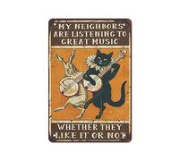 Vintage Rock Music Cat Creative Metal Sign Retro Wall Decor for Home Gate Garage Garden Bars Restaurants Cafes Office Store Pubs Club Plaque Art Tin Sign 8''x12''