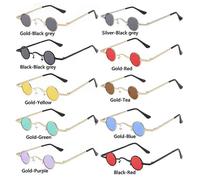 Vintage Rock Punk Man Sunglasses Classic Small Round Sunglasses Women Wide Bridge Metal Frame Black lens Driving Eyewear Gold-Yellow