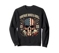 Vintage Rock & Roll American Flag Guitar Retro Skull Sweatshirt