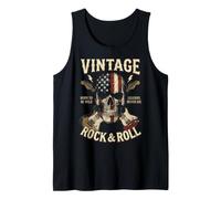 Vintage Rock & Roll Americana US Flag Skull Crossed Guitars Tank Top