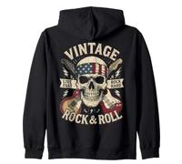 Vintage Rock & Roll Skull with USA Flag Bandana and Guitars Zip Hoodie