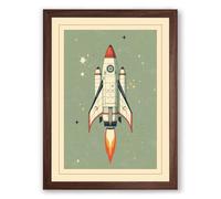 Vintage Rocket Launch Retro Framed Wall Art Print A2 (59.4×42cm) Walnut, Wall Decor for Living Room, Bedroom, Office & Home, Ready to Hang, Art Gift