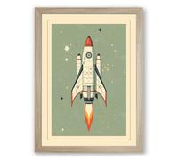 Vintage Rocket Launch Retro Framed Wall Art Print A3 (42×29.7cm) Oak, Wall Decor for Living Room, Bedroom, Office & Home, Ready to Hang, Art Gift