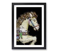 Vintage Rocking Horse in Abstract Framed Print | A2 Black Framed Wall Art | Ready to Hang | Classic Animal Picture | Living Room Bedroom Lounge Office