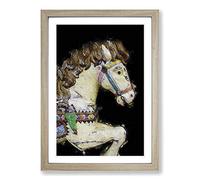 Vintage Rocking Horse in Abstract Framed Print | A2 Oak Framed Wall Art | Ready to Hang | Classic Animal Picture | Living Room Bedroom Lounge Office