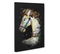 Vintage Rocking Horse Paint Splash Canvas Print for Living Room Bedroom Home Office Décor, Wall Art Picture Ready to Hang, 30 x 20 Inch (76 x 50 cm)