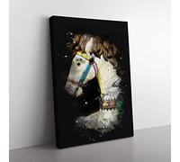 Vintage Rocking Horse Paint Splash Modern Canvas Wall Art Print Ready to Hang, Framed Picture for Living Room Bedroom Home Office Décor, 60x40 cm (24x16 Inch)