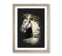 Vintage Rocking Horse Paint Splash Modern Framed Print | A3 Oak Framed Wall Art | Ready to Hang | Classic Animal Picture | Living Room Bedroom Lounge Office