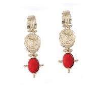 Vintage Roman Coin Dangle Earrings Gold-Toned Leaf Red Oval Stone Drop Earrings Retro Ancient Greek Inspired for Women