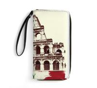 Vintage Roman Colosseums Italian Flag Long Wallet PU Leather Credit Card Holder Money Clip Purse with Hand Strap