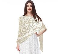 Vintage Roman Gold Flowers Women Soft Chiffon Pashmina Shawl Wrap Scarf for Bridesmaid Wedding Formal Party Evening Dress