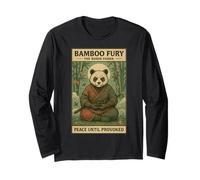 Vintage Ronin Panda Warrior Meditating Under Moonlit Bamboo Long Sleeve T-Shirt