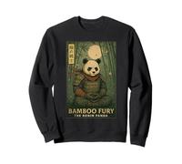 Vintage Ronin Panda Warrior Meditating Under Moonlit Bamboo Sweatshirt