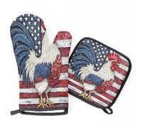 Vintage Rooster American Flag Oven Mitts & Pot Holders BBQ Gloves, Heat Resistant Kitchen Oven Gloves Hot Pads for Cooking Baking Grilling