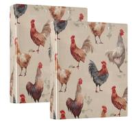 Vintage Rooster Brown 1.5 Inch 3 Ring Binders, Basic Binder Notebook Holds 200 Sheets Cute Binder Three Ring for Work School Office, 2 Pack