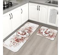 Vintage Rooster Kitchen Mats for Floor, Floral Farmhouse Soft Mats, Spring Cushioned Comfort Washable Non Slip Decor Rugs for Kitchen Sinks Laundryroom Bathroom 2pcs