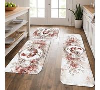 Vintage Rooster Kitchen Mats for Floor, Floral Farmhouse Soft Mats, Spring Cushioned Comfort Washable Non Slip Decor Rugs for Kitchen Sinks Laundryroom Bathroom 3pcs