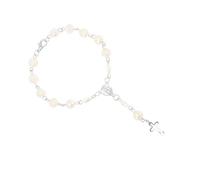 Vintage Rosary Bracelet with Crucifix Charm for Women Flower Beaded Cross Bracelet Handmade Jewelry for Baptism First Communion and Giving