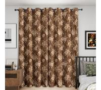 Vintage Rose Blackout Curtains for Bedroom, Brown Rustic Flower Pattern Thermal Eyelet Drapes for Living Room, 46 x 90 Inch 2 Panels, Home Decoration - P541