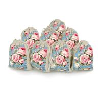 Vintage Rose Blue Bunches Pocket Cotton And Hemp with Drawstring 8 Pieces Reusable Gift Bags Jewelry Pouch for Wedding DIY Craft Party (4.9 X 6.7 Inch)