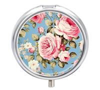 Vintage Rose Blue Pill Box, 3 Compartment Small Pill Case Waterproof Travel Pill Organizer for Pocket Or Purse Portable Mini Medicine Tablet Vitamin Holder Pill Case