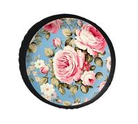 Vintage Rose Blue Spare Tire Cover PVC Leather Spare Wheel Cover Dustproof Waterproof Jeep Tire Cover for 28inch Camper, RV Trailer, Truck, SUV Fit Diameter 28-34 Inch