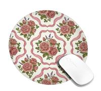 Vintage Rose Botanical Floral Roses Rustic Small Mouse Pad | Botanical Floral Print, Scalloped Ribbon Motif, Vintage Rustic Style, Smooth Surface, Non-slip Base, Desk Accessory