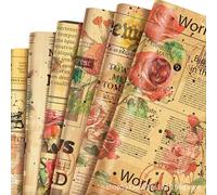 Vintage Rose Craft Wrapping Paper Old Newspaper Style Flower Wrapping Paper Sheets Retro Romantic Gift Wrapping Paper for Women Girls Birthday Anniversary Christmas