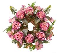Vintage Rose Floral Wreath Artificial Silk Flowers Spring Decor Handcrafted 35cm Charming Home Wedding Office Hanging Hook Lightweight Multiple Color Options(pink)