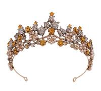 Vintage Rose Flower Headband Crown Crystal Tiara Womens Wedding Bridal Bride Dress Crown，Khaki
