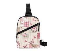 Vintage Rose Foldable Sling Bag for Men Women Water Resistant Chest Bag Butterfly Flower Fanny Pack Crossbody Backpack for Travel Hiking Sports