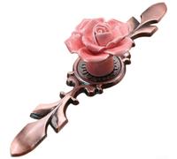Vintage Rose Knob Antique Copper Handle, Ceramic Cabinet Knob Porcelain Drawer Pull, Single Hole Furniture Pull for Shabby Wardrobe, Floral Dresser Knob Rustic Kitchen Decor(F)