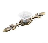 Vintage Rose Knob Antique Copper Handle, Ceramic Cabinet Knob Porcelain Drawer Pull, Single Hole Furniture Pull for Shabby Wardrobe, Floral Dresser Knob Rustic Kitchen Decor(D)