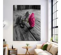 Vintage Rose Oil Painting On Canvas Print Posters Large Black And White Rustic Wood Grain Wall Art Modern Living Room Decor Fine Art Decorative 31X47In Frameless