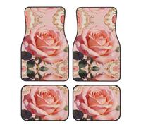 Vintage Rose Print Car Mats Full Set, All-Weather Automotive Floor Mats Easy Snap-In Installation
