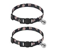 Vintage Roses Black Collar for Puppy, 2 Pack Cat Collars with Bell