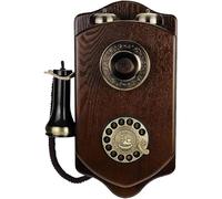 Vintage Rotary Dial Wall Mounted Landline Telephone, Retro Wooden Design with Metal Bell, Ideal for Home and Hotel Decor