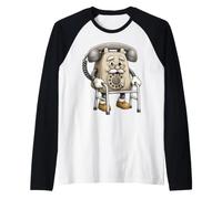 Vintage Rotary Telephone Elder Character Classic Calling Era Raglan Baseball Tee