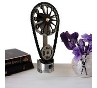 Vintage Rotating Gear Pendulum Clock, Personal Timing Chain Clock Sculpture,Retro Industrial Home Decor. (Red)