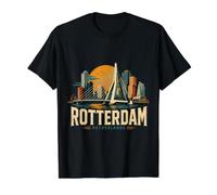 Vintage Rotterdam Netherlands Travel Souvenir Landmark Gift Value Graphic T-Shirt, Men, Black, M