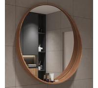 Vintage Round Bathroom Mirror With Solid Wood Frame, 7cm Shelf, 50cm/60cm/70cm/80cm, HD/Explosion Proof, Wall Mounted Makeup Mirror/Decorative Mirror For Living Room/Bedroom/Entrance(Walnut,70cm/27.6i