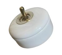 Vintage Round Ceramic Light Switch, White with Brass Toggle, Dolly Style