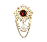 Vintage Round Pearl Filigree Flower Chain Tassel Brooches Lapel Pins for Women Girls Party Dance Banquet Dainty Boho Gold Dangle Drop Pin Dress Suit Clothes Accessories Jewelry, L, Metal, no gemstone
