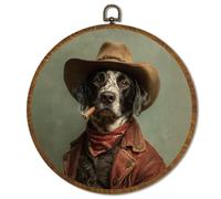 Vintage Round Wall Art Decor 10x10 Inch, Western Labrador Portrait Wall Art Framed Canvas Print Cowboy Decor, Funny Dog Lover Gift, Country Western Art for Living Room, Office, Neutral Retro Artwork