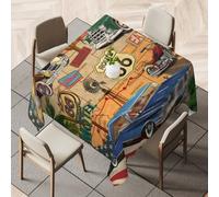 Vintage Route 66 Theme Square Table Cloth 42x42 inch Waterproof Stain Resistant Soft Tablecloth Spillproof Wrinkle Free Decorative Table Cover for Dining Camping Patio