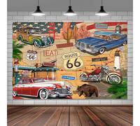 Vintage Route 66 Themed Backdrop, Historic US Old Gas Station Photography Background, Road Map Motel Motorcycle Classic Cars American Highway Backdrop Historic Theme Party Studio Props 10x8ft