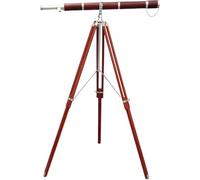 Vintage Royal Brass Nickel Chrome Finish Telescope Orange Leather Covered Handmade Authentic Hign Magnification Tube Telescope Antique with Brown Wooden Legs Tripod
