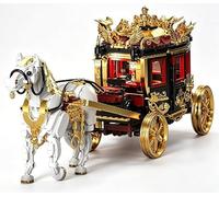 Vintage Royal Carriage Building Blocks Set 1419 Pieces - Illuminated Horse-Drawn Coach with LED Light, Rolling Wheels, Display Model for History Buffs, Collectors, Home Office Decor