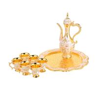 Vintage Royal Chalice Drinkware Set 250ml Decanter 30ml Cups with Tray | Golden Zinc Alloy Metalwork, Embossed Gemstone Accents, Liquor and Whiskey Serving, Palace Style for Hosts